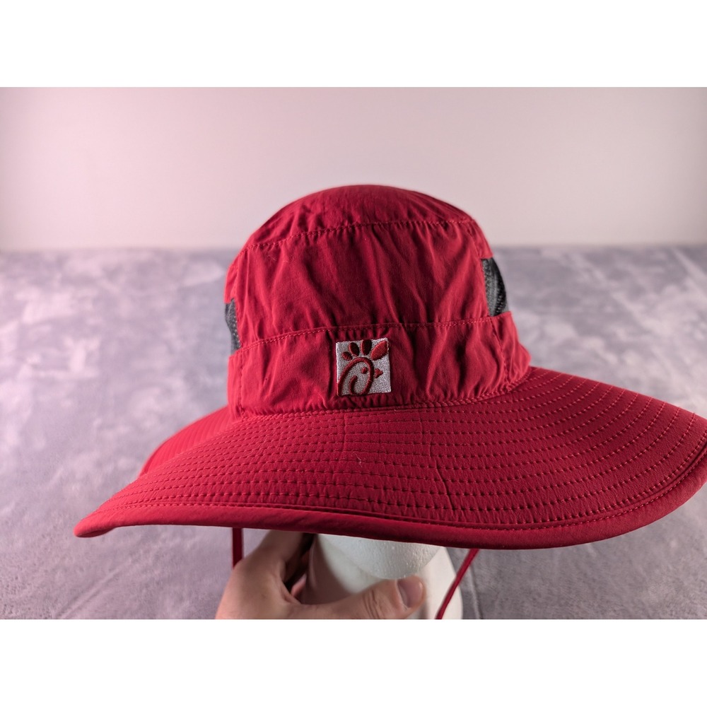 Chick-fil-A Team Style Red Wide Brim Sun Hat Mesh Vent Adjustable Chin Strap OS
